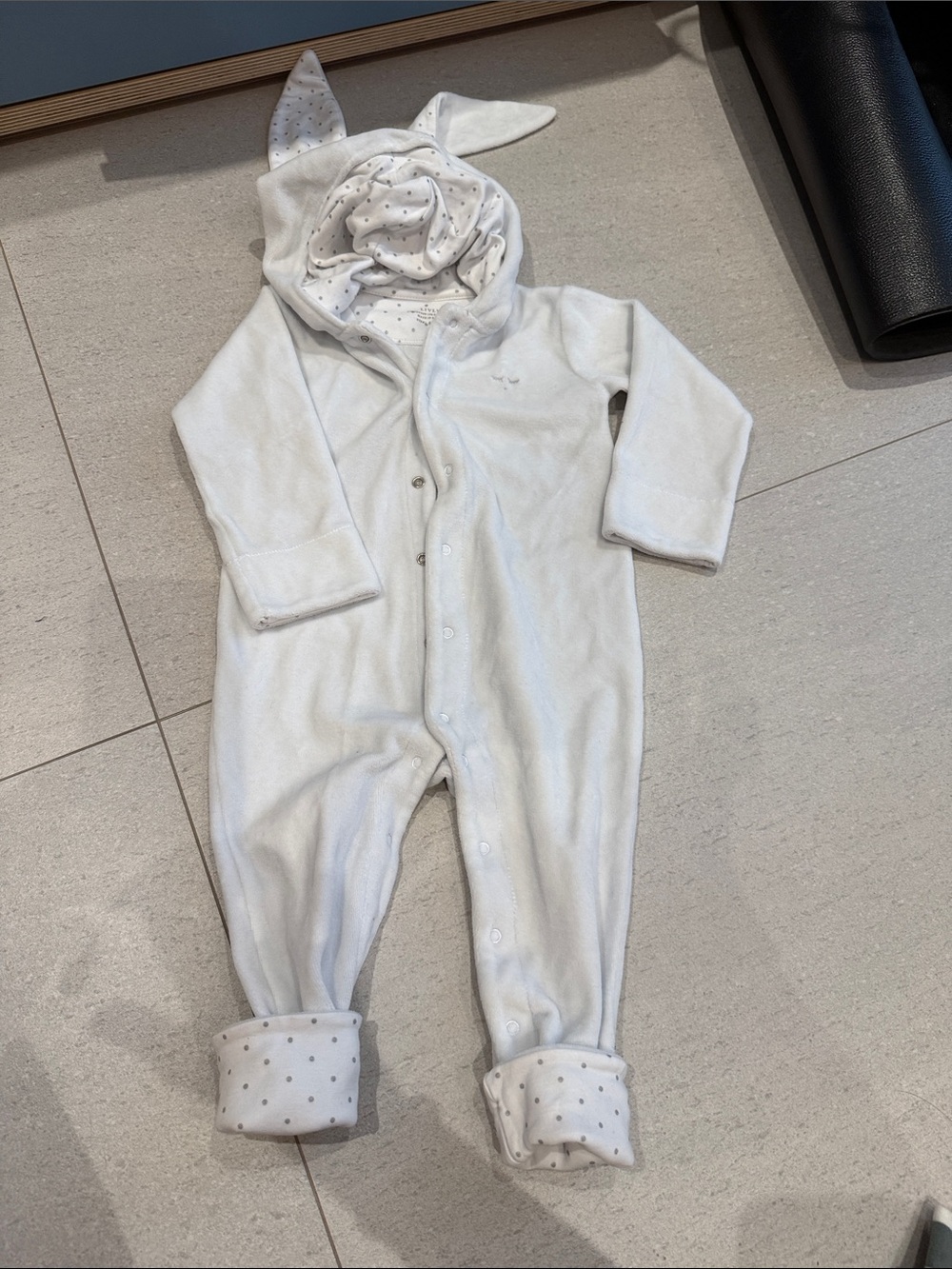 Plush White Bunny-Ear Footed One-Piece for Kids